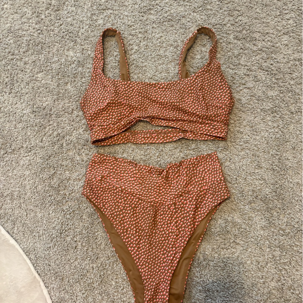 aerie Rust Polka Dot High-Waist Bikini Set